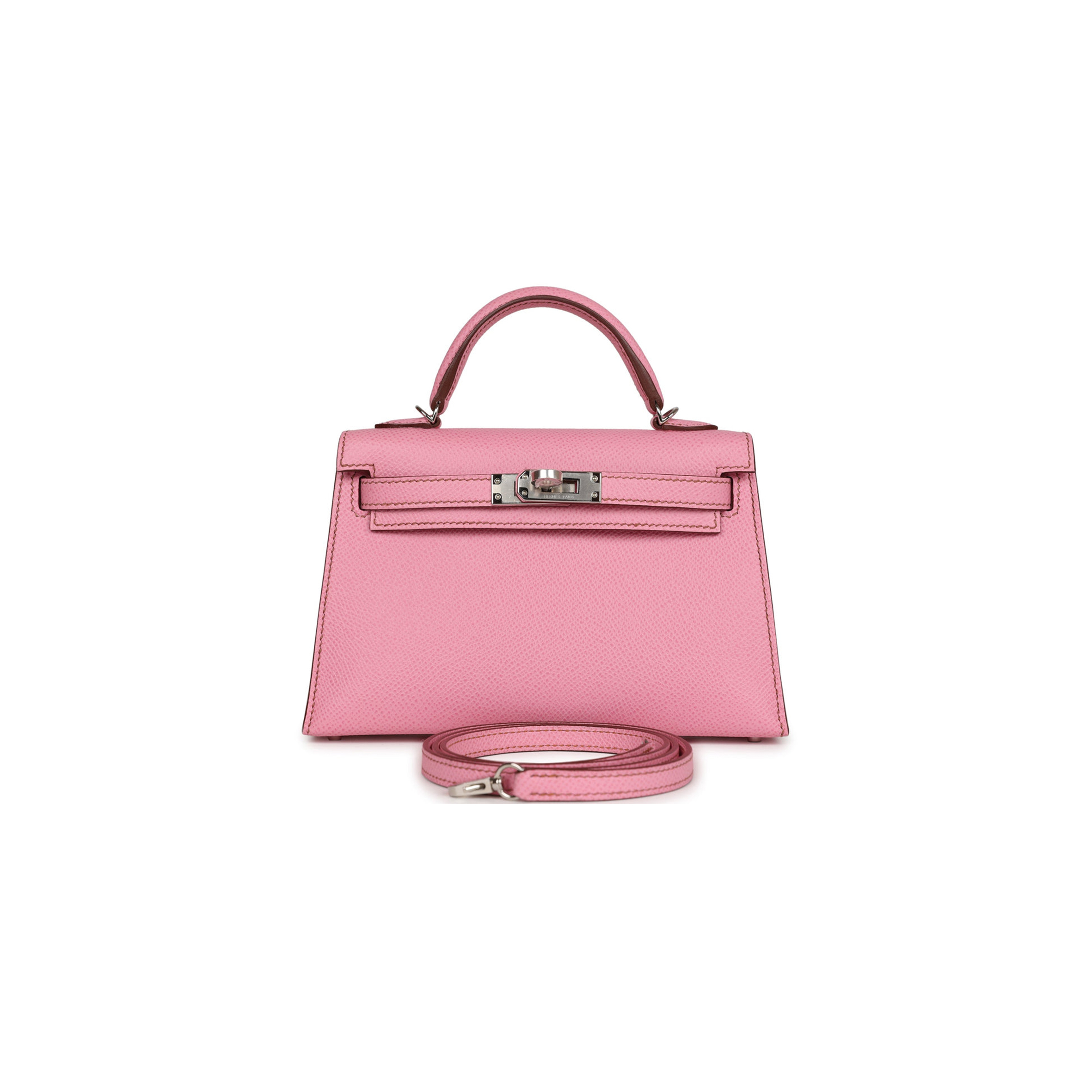 HERMÈS MINI KELLY II BUBBLEGUM WITH PALLADIUM HARDWARE (19*12*5.5cm) 